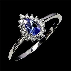 Elegant 925 Sterling Silver Blue Violet Natural Tanzanite Teardrop Ring Size 8
